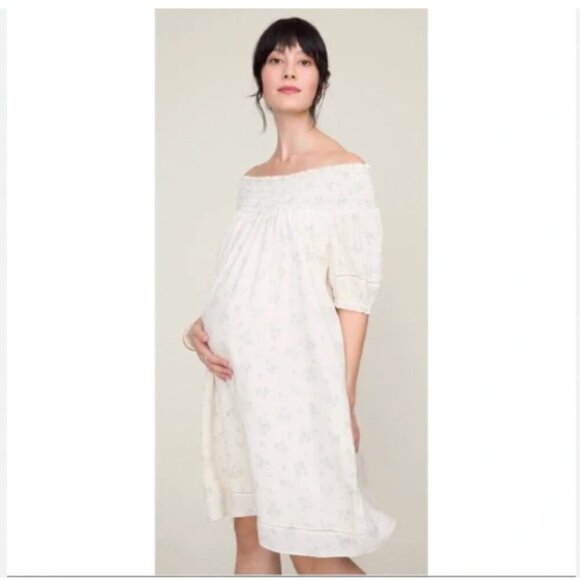 Hatch Dresses & Skirts - Hatch Leona Dress Womens Small Cream Green Floral Puff Sleeve Smocked Babydoll